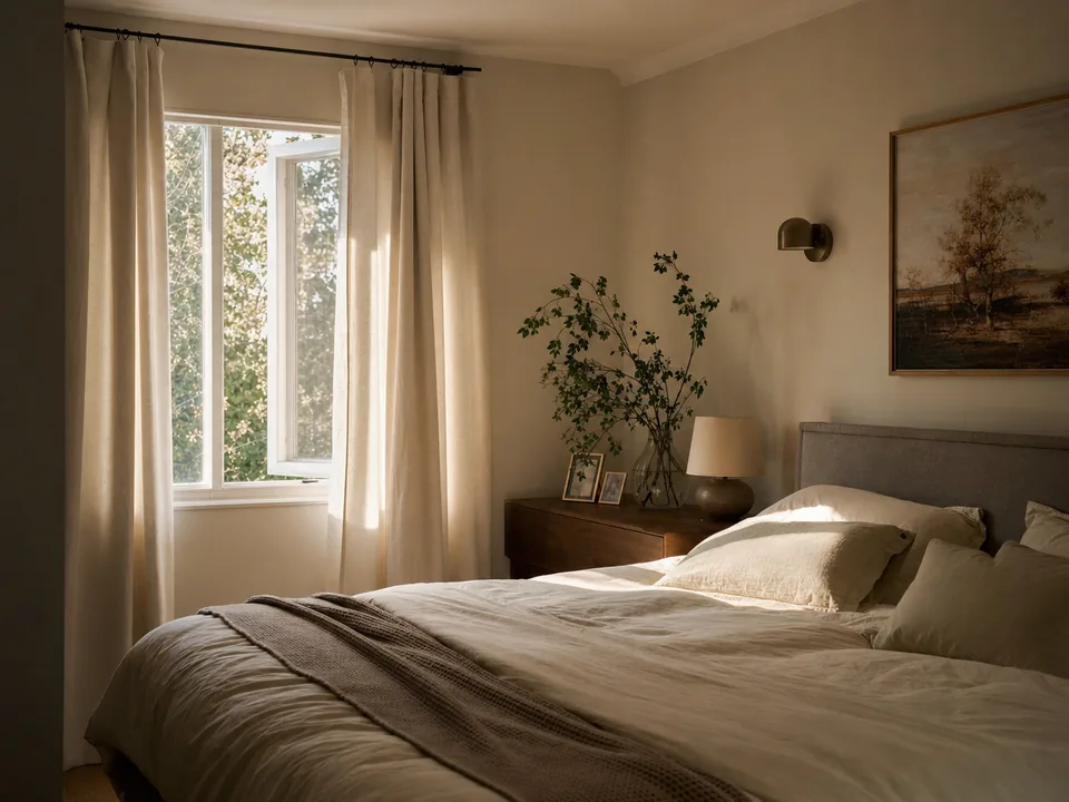 Ruhiges Schlafzimmer am Morgen